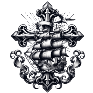 Old-School Cross With A Pirate Ship