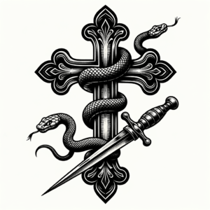 Old-School Cross With Snake And Dagger