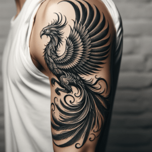 Old School Phoenix Design On A Man’S Bicep