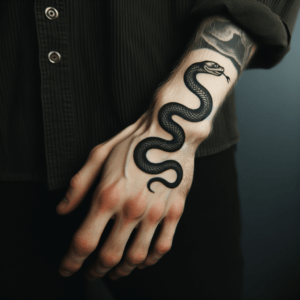 Old School Snake On The Side Of The Hand