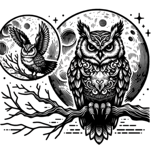 Owl And Moon In Fine Line