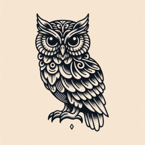 Owl Depicted In An American Traditional Tattoo