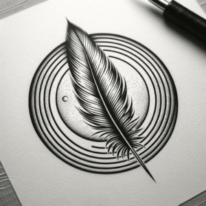 Owl Feather In Circle Lines