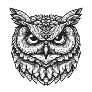 Owl With Mysterious Gaze In Fine Lines