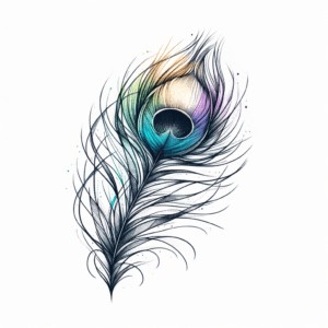 Peacock Feather In Watercolor Lines