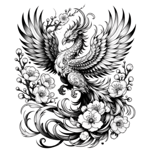 Phoenix With Cherry Blossoms In Japanese Style