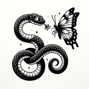 Playful Snake With A Butterfly
