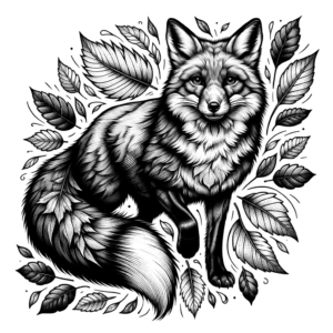 Realistic Fox With Autumn Leaves