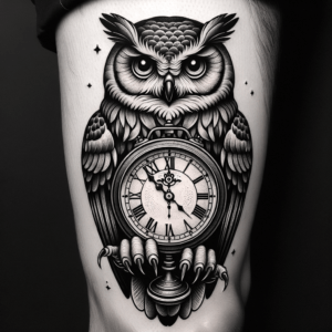 Realistic Owl With Clock
