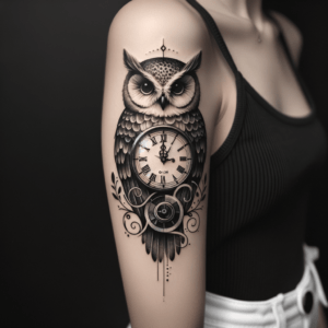 Realistic Owl With Clock Elements