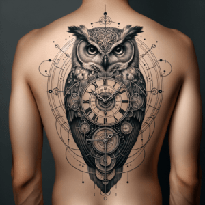 Realistic Owl With Clock Elements