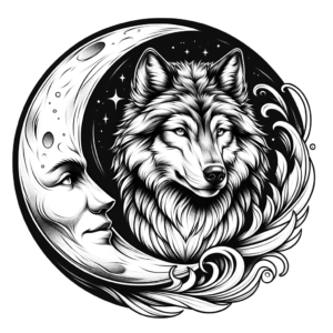 Realistic Wolf With Moon