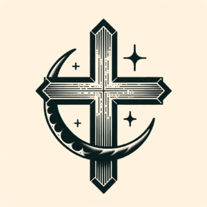 Retro Cross With A Crescent Moon