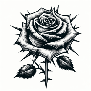 Rose With Thorns In Black And Grey