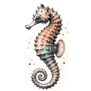Seahorse In Watercolor Lines