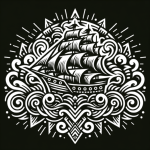 Ship Depicted In A Tribal Tattoo