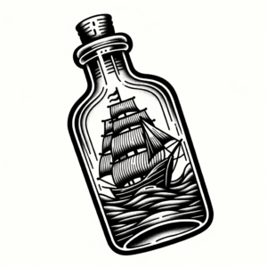Ship In A Bottle In Neo Traditional Lines