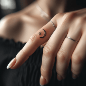 Simple Moon And Star On The Finger