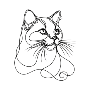 Single Continuous Line Cat With Whiskers