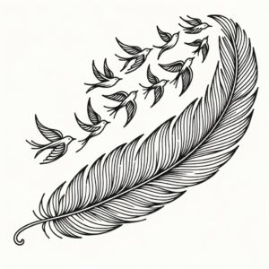 Single Continuous Line Feather With Birds