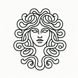 Single Continuous Line Medusa With A Curve