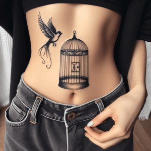 Single Line Birdcage With An Open Door And A Flying Bird