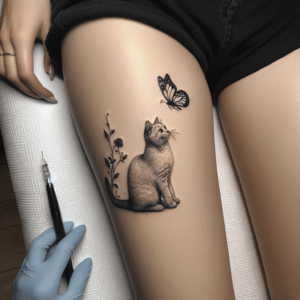 Single Line Cat And Butterfly