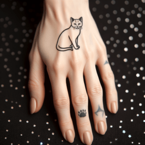 Single Line Cat Outline On The Back Of The Hand