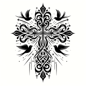 Single Line Cross And Birds