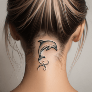 Single Line Dolphin With A Wave On The Nape