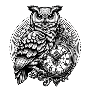 Sketchy Owl Perched On A Clock