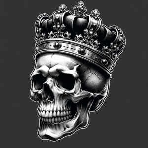 Skull With Crown In Black And Grey