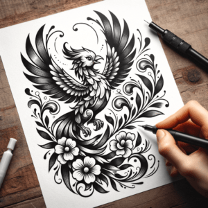 Smiling Phoenix With Flowers