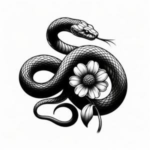 Snake Curled Up With A Flower