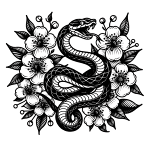Snake With Cherry Blossoms In Japanese Style