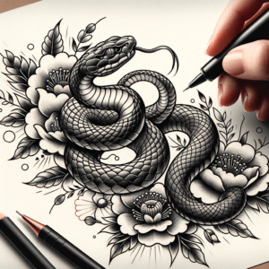 Snake With Traditional Flowers