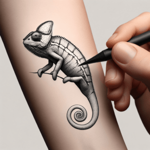 Stick And Poke Tattoo Design Of A Chameleon