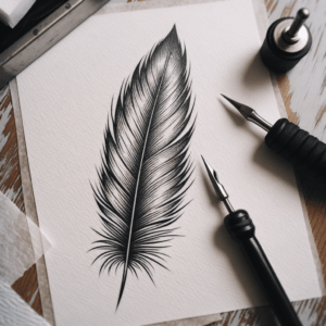Stick And Poke Tattoo Of A Feather