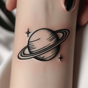 Stick And Poke Tattoo Of A Saturn