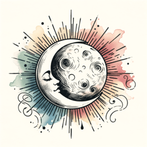 Sun And Moon In Watercolor Lines
