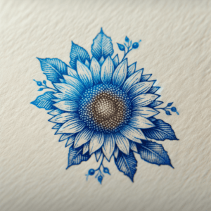 Sunflower In A Blue Tattoo Style
