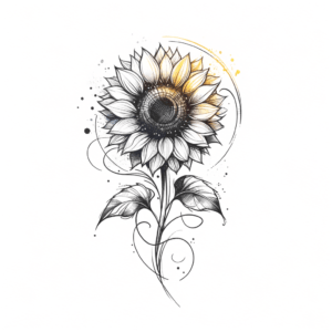Sunflower In Watercolor Lines
