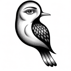 Surrealism Tattoo Design Of A Bird With A Human Face
