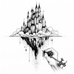 Surrealism Tattoo Design Of A Floating Castle