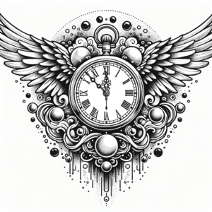 Surrealism Tattoo Of A Clock With Wings
