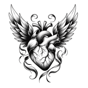 Surrealism Tattoo Of A Heart With Wings