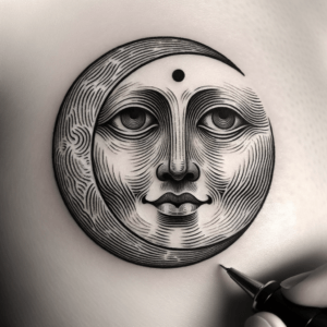 Surrealism Tattoo Of A Moon With A Face