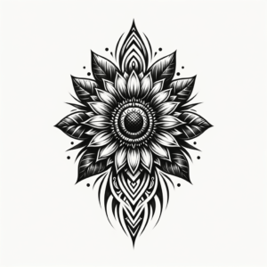 Symmetrical Tribal Sunflower Tattoo