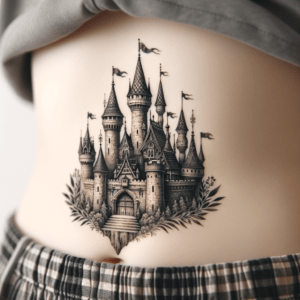 Tiny Enchanted Castle With Towers And Flags