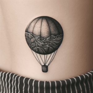 Tiny Hot Air Balloon With A Basket And Floating Lines